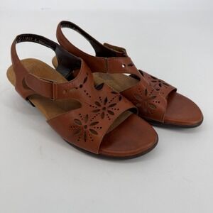 SAS Women's Brown Leather Wedge Sandals‎ Size 10.5 Wide Comfort Casual